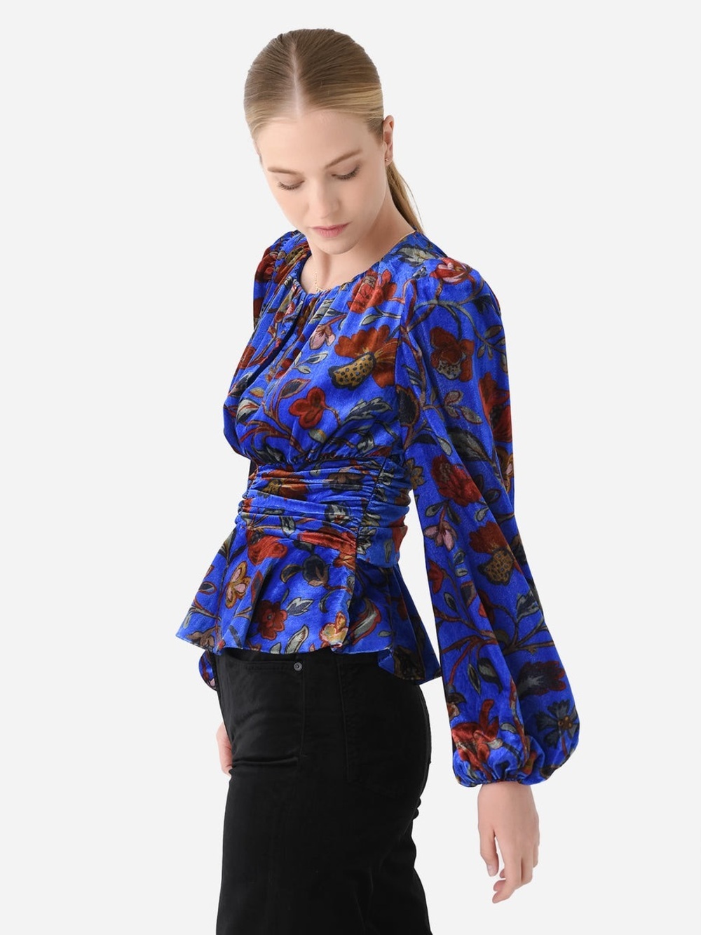 NWT RHODE ‘Aileen’ Top in Royal Blue Velvet “Vichy Rose Grande” Size 2